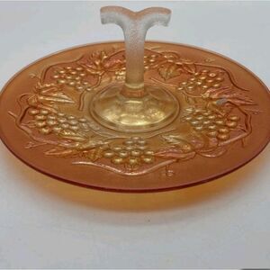 EUC Vintage Amber Carnival Glass Grape & Gable Marigold Serving Platter